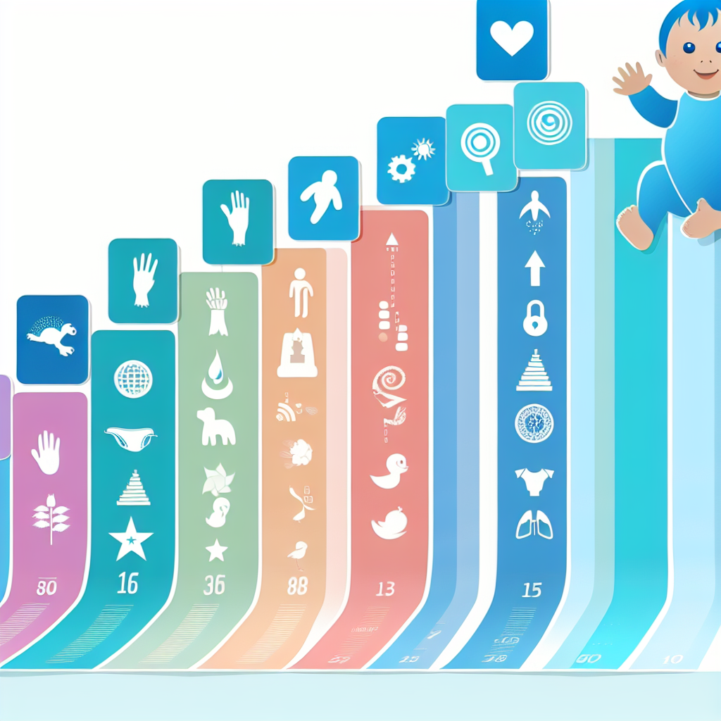 A colorful chart showing developmental milestones for various ages, designed with calming soft purples and blues.