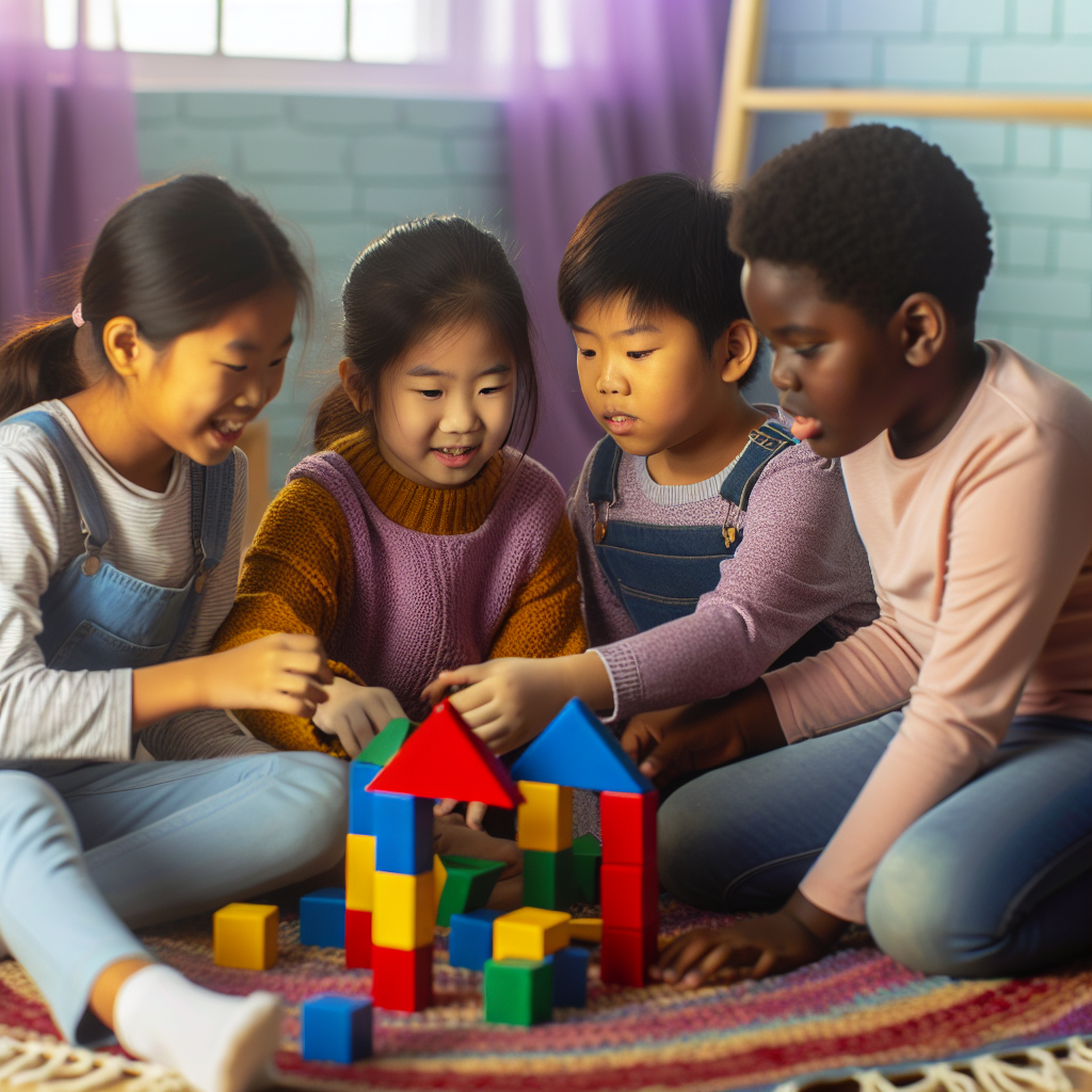 A parent playing with their child in a nurturing environment, emphasizing the role of play in child development. The scene incorporates calming colors.