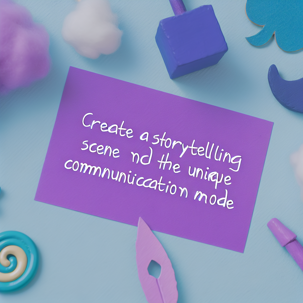 A creative storytelling environment with props and visuals A creative storytelling scene with colorful props and visuals, featuring soft purples and blues.