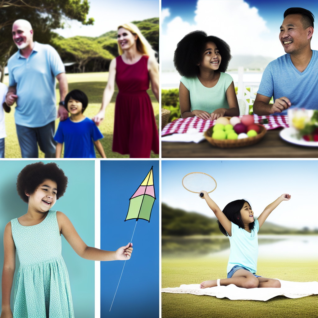 Family Fun Outdoor Activities A family engaging in fun outdoor activities together, surrounded by calming colors.