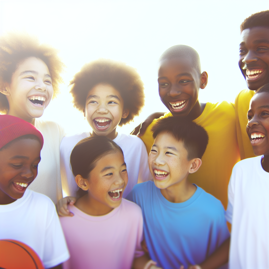 Children Celebrating a Sports Victory: Joy and Camaraderie A group of kids celebrating a sports victory together, highlighting camaraderie and joy in calming colors.