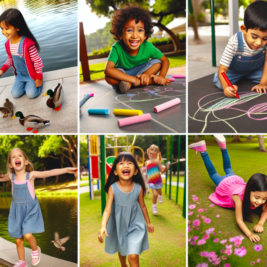 Children Playing Independently in a Safe Park Environment A diverse group of children playing independently in a park, radiating joy and creativity in a supportive environment.