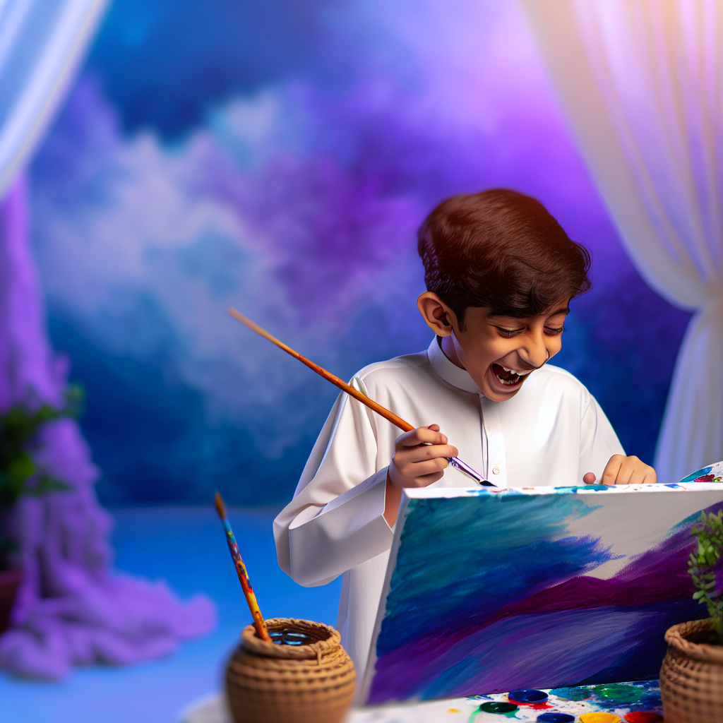Encouraging Creativity in Permissive Parenting A child expressing creativity while painting freely, surrounded by a calm and inviting setting in soft purples and blues.