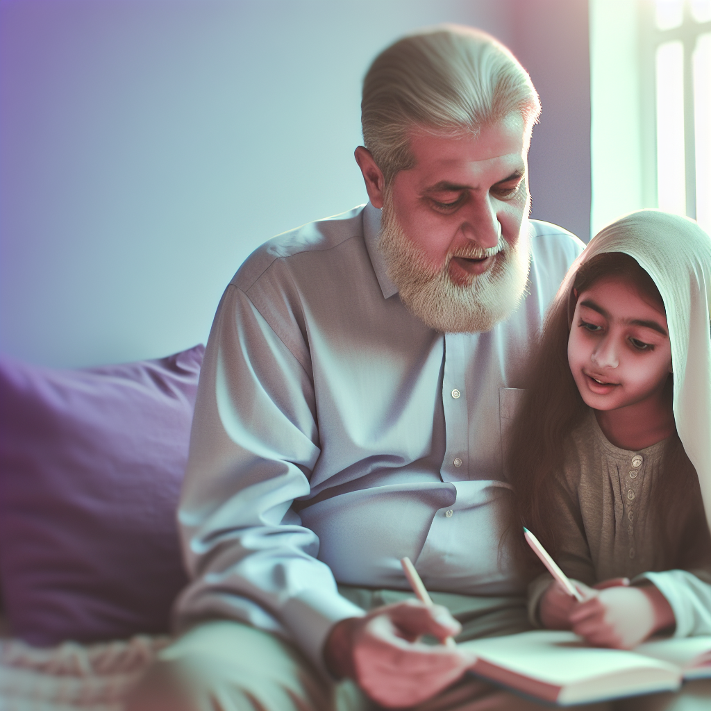 Supportive Parent-Child Interaction in Gentle Parenting A serene image depicting a supportive parent-child interaction, highlighting gentle parenting, with calming colors like soft purples and blues.