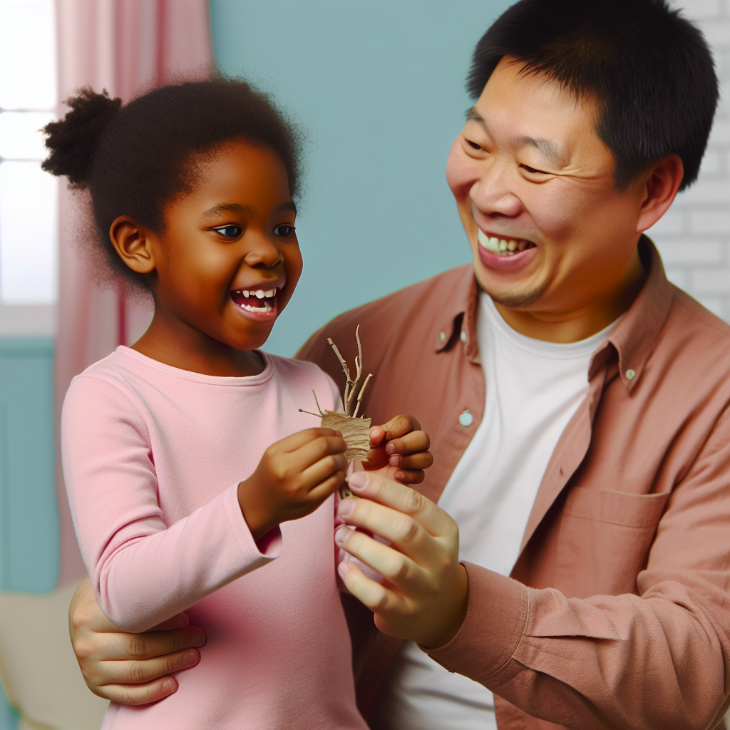 Celebrating achievements with children Parent and child celebrating a small achievement together surrounded by calming colors.