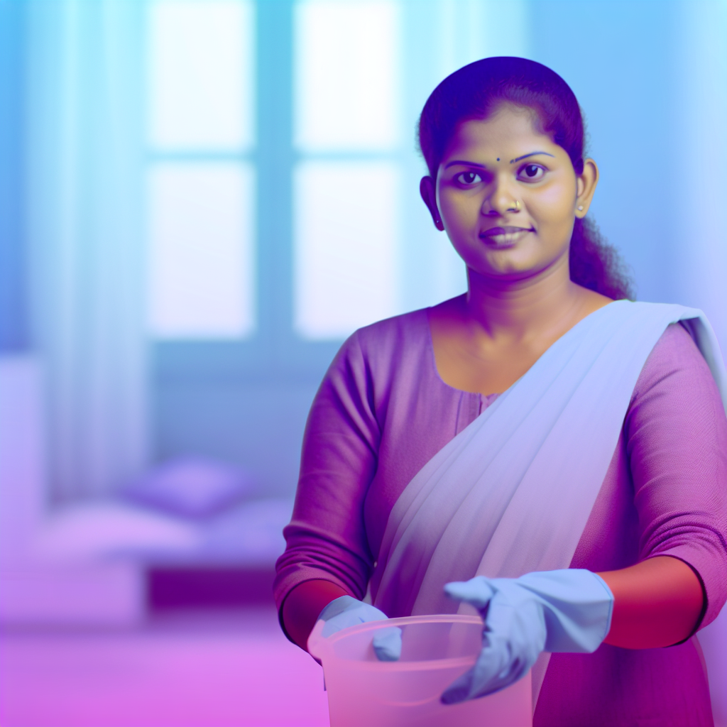 Child Helping with Household Chores A child helping with household chores, showcasing responsibility and engagement in a calm environment with soft purples and blues.