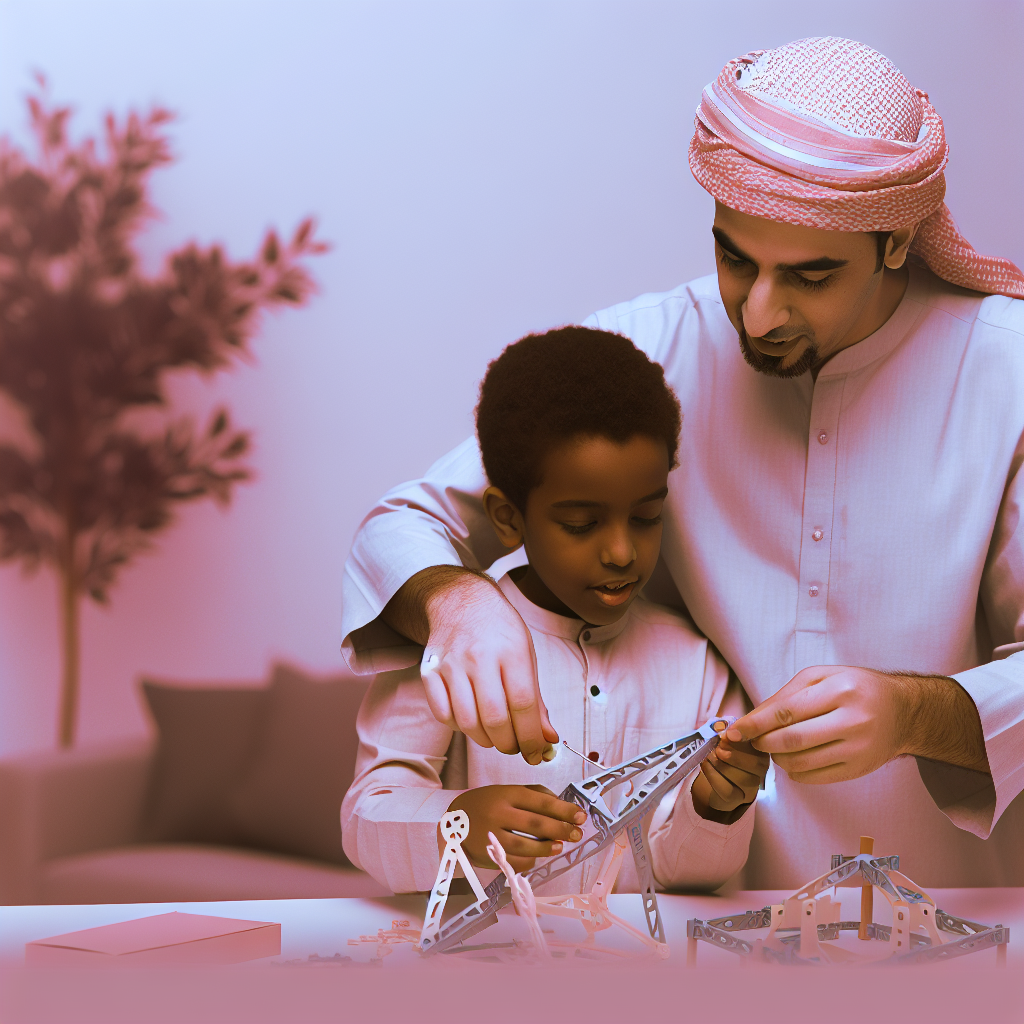Parent Guiding Child in a Task A parent guiding a child in completing a task, illustrating teamwork and learning responsibilities in a soothing color palette.