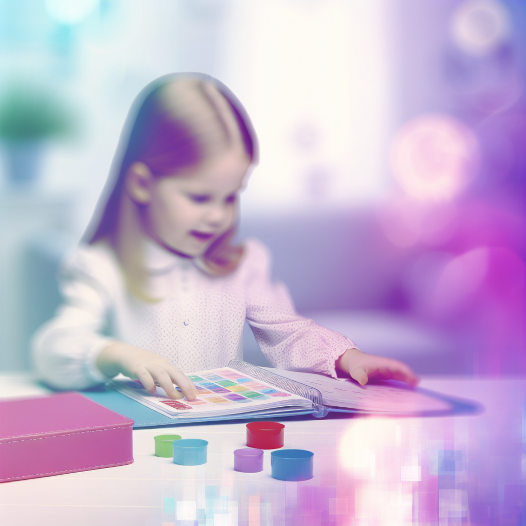 Child Learning Time Management Skills with a Planner A child organizing their schedule using a colorful planner, emphasizing the importance of time management. Soft purples and blues create a calming atmosphere.